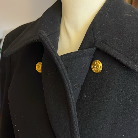 Black Double-Breasted Coat with Gold Buttons - Picture 6 of 11